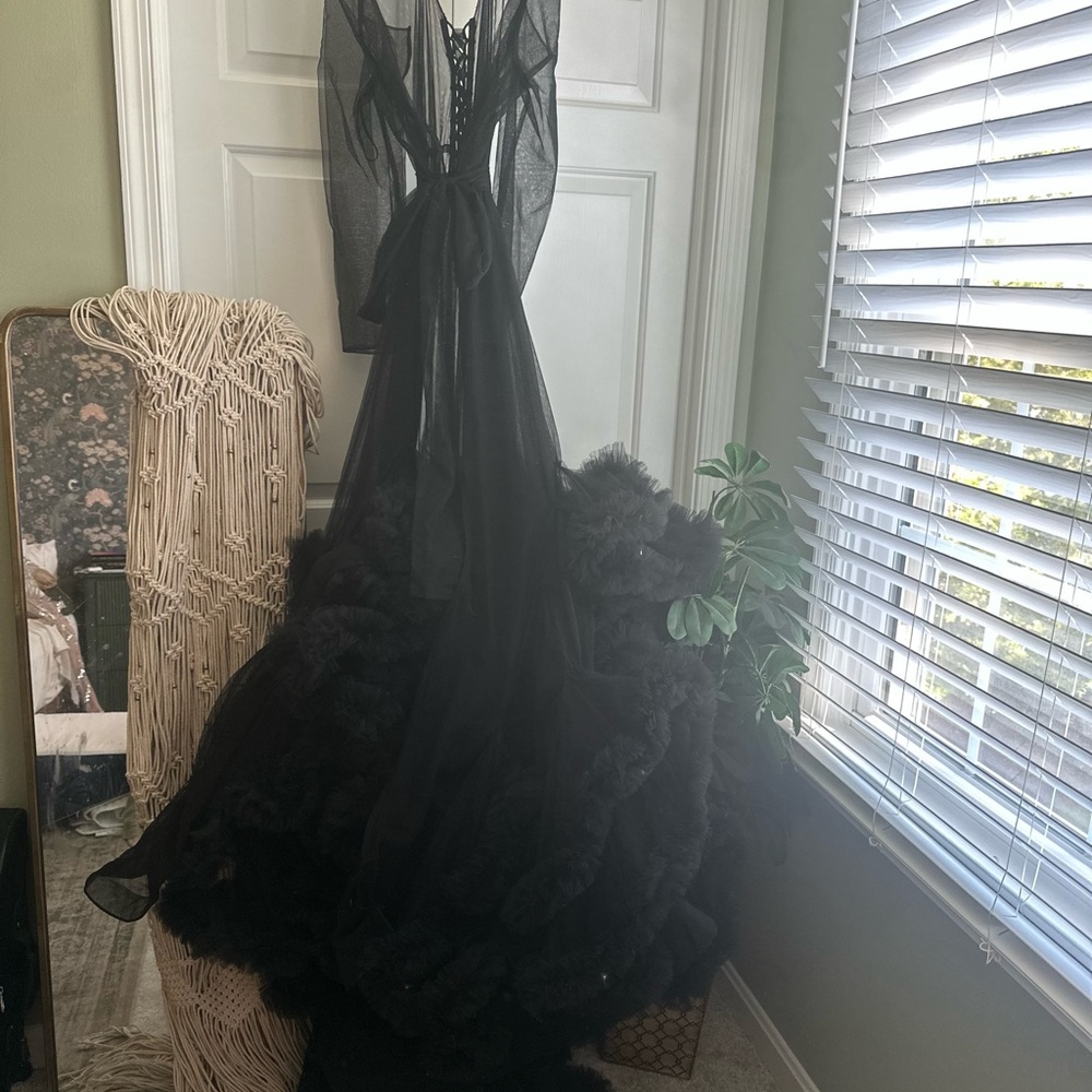 Leah Maria Elegant Black Sheer Luxury Robe
